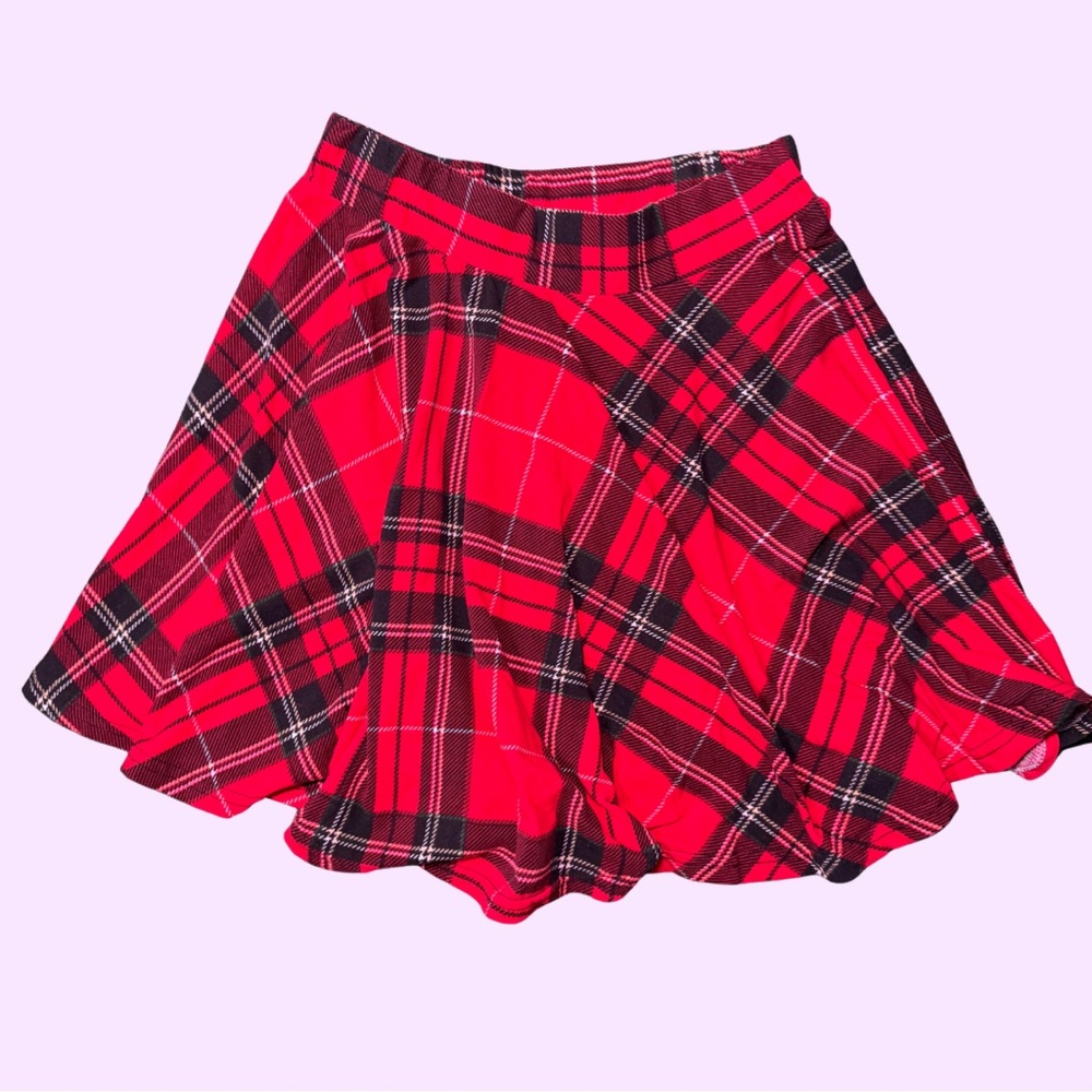 Red Plaid Flared Skirt